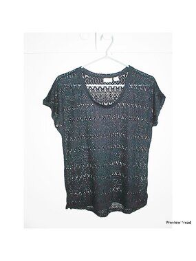 Black Open-Knit Short Sleeve Tee